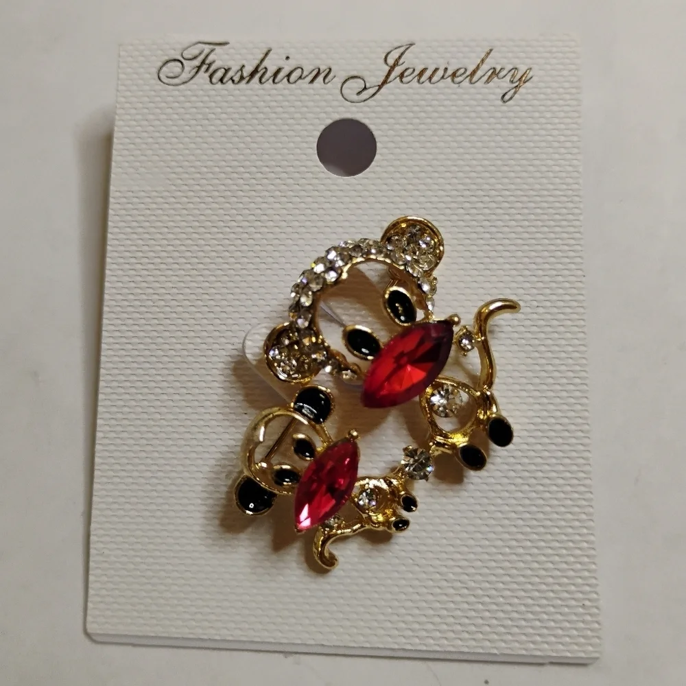Monkey Gold Tone Rhinestone‎ and Crystal Brooch